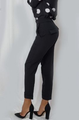 Pantaloni cu dunga Massika negru-lateral