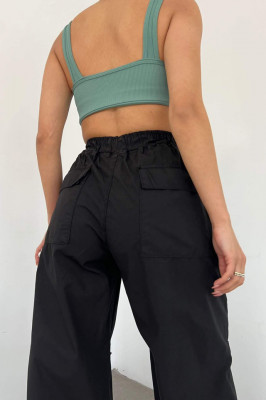 Pantaloni dama Force, croiala cargo, oversize, cu snur reglabil in talie si la baza piciorului, Negru2