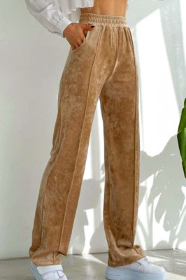 Pantaloni de catifea Touch, croiala lejera cu dunga pe picior, Crem 5