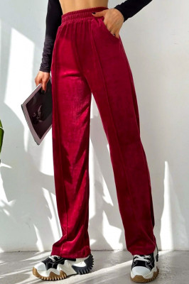 Pantaloni de catifea Touch, croiala lejera cu dunga pe picior, Rosu 1