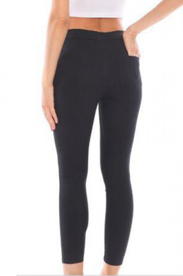 Pantaloni elastici talie medie Tina, Negru-spate
