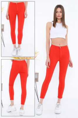 Pantaloni elastici talie medie Tina rosu-detaliu