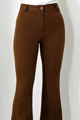 Pantaloni eleganti, Katte, croiala evazata si talie inalta, Maro 1