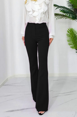 Pantaloni eleganti, Katte, croiala evazata si talie inalta, Negru1