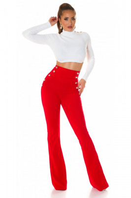 Pantaloni eleganti OTIS, cu croi evazat si butoni decorativi, Rosu