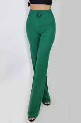 Pantaloni largi Amina, cu snur in talie, Verde1
