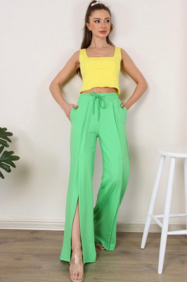 Pantaloni largi Grecie, cu taietura pe mijloc, Verde5