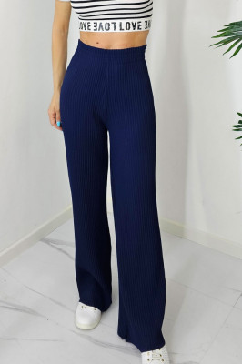 Pantaloni lejeri OTY, cu croi evazat si banda elastica in talie, Bleumarin3