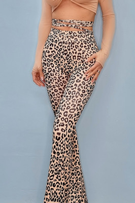 Pantaloni lejeri Sahara, cu talie inalta, Leopard5