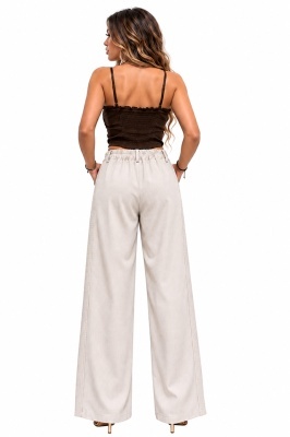 Pantaloni CELISA damă vedere frontală cu croială wide leg, alb prafuit
