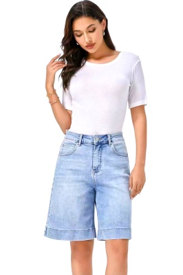 Pantaloni midi de blugi Ankaya, cu tiv supradimensionat, Albastru prespalat