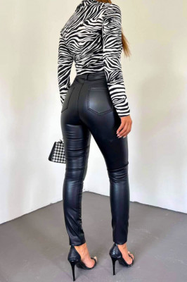 Pantaloni skinny push-up Regard, din piele ecologica, cu buzunare, Negru 4