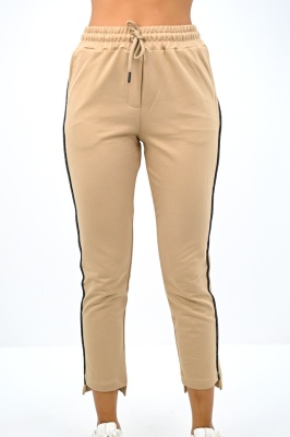 Pantaloni sport FlexLine, cu vipusca si lungime asimetrica, Crem detaliu fata