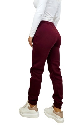 Pantaloni vatuiti RYLEX, cu snur in talie si banda elastica, Visiniu detaliu lateral