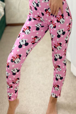Pijama lunga tip salopeta Vicky, cu maneca lunga, inchidere cu nasturi si imprimeuri diverse, colorate, Pink Mice1