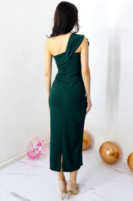 Rochie bandage de seara, ILona, cu detaliu floral detasabil, Verde inchis, Marime S/M spate