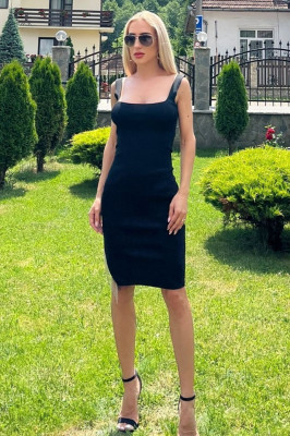 Rochie bodycon Elena, accesorizata cu franjuri artizanali subtiri, Negru3