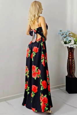 Rochie cocktail Fernanda, croi semidecupat si funda la spate, Black Roses, Marime S/M/L spate