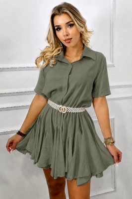 Rochie cu volane Peony Pearl, babydoll si curea inclusa, KAKI, Marime S/M
