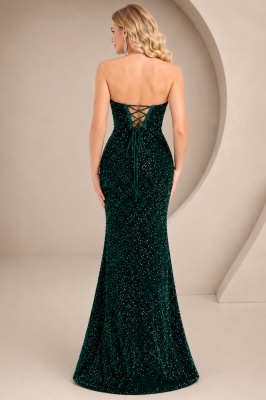 Rochie de ocazie Florense, cu paiete stralucitoare si corset reglabil, Verde Smarald  detaliu spate