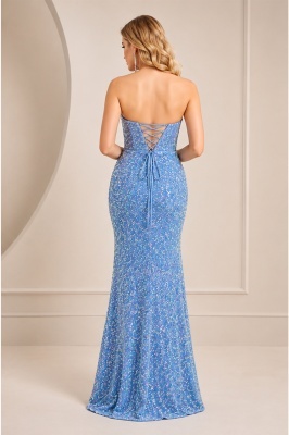 Rochie de ocazie Florense, cu paiete stralucitoare si corset reglabil, Baby Blue detaliu spate