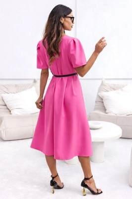 Rochie de vara Zalia, croi bufant si curea subtire, Roz Fucsia, Marimea S/M detaliu spate