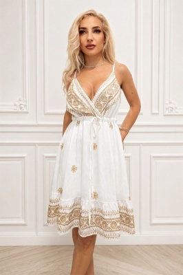 Rochie boho PERUGIA disponibilă în culorile alb și bej