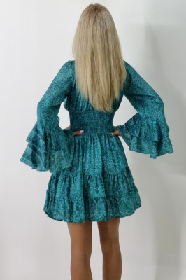 Rochie Genoveva, cu volane si decolteu adanc, Turquoise1
