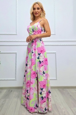 Rochie florala roz pastel cu cupe buretate nedetasabile roz