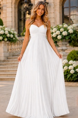 Rochie lunga plisata NYSA UNI, cu legare la spate, Alb, Marime S/M