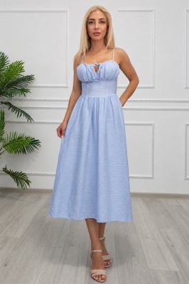 Rochie casual elegantă ARIELLA cu efect creponat fin și bretele subțiri