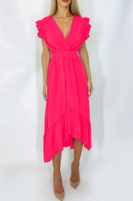 Rochie midi cu cordon in talie Bianca, Roz, Marimea S/M