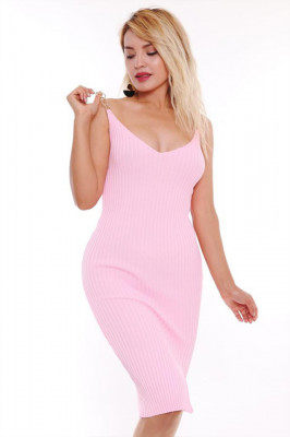Rochie mulata Sofy, cu bretele din lant, Roz pal, Marime S/M