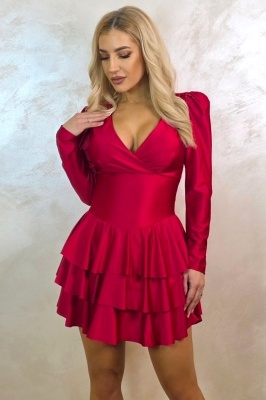 rochie dama cu talie marcata si volane