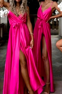Rochie satinata Jhade, colectie pentru domnisoare de onoare, Set Roz fucsia, Marime S/M 1