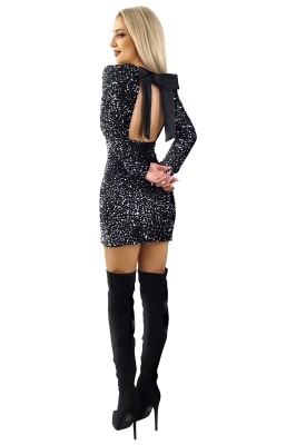 rochie scurta paiete argintii cu spate gol