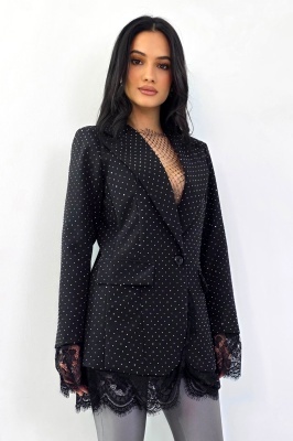 sacou negru dama cu pietre aplicate