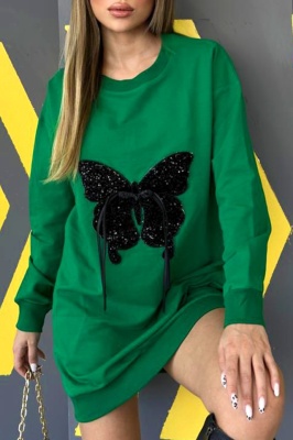 Rochie sport Alexandra, cu imprimeu fluture in relief, Verde 3