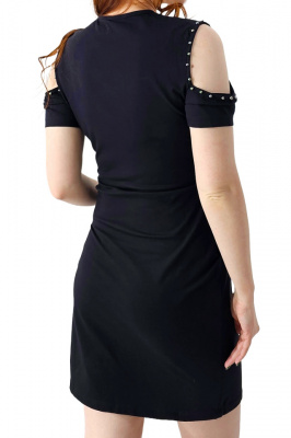 Rochie sport Karolyn, cu umerii cazuti si paiete, Negru 2