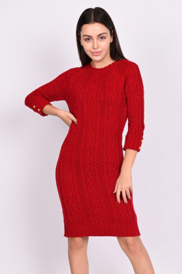 Rochie tricotata Raluca, cu maneca trei sferturi, Rosu1