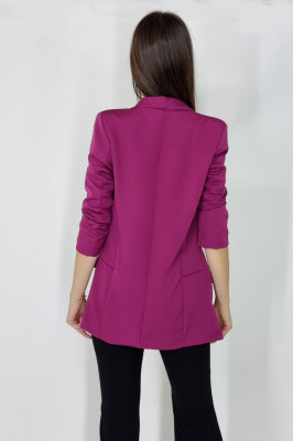 Sacou casual Alessia, cu revere rotunde si buzunare decorative, Burgundi2