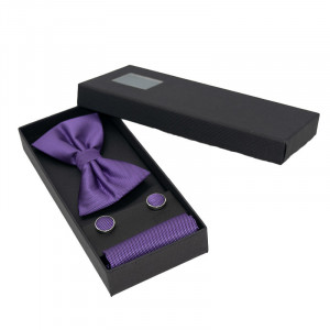 Set 3 piese Elegant, pentru barbati, papion, buton si batista din stofa, mov, E4