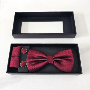 Set 3 piese Gentleman, pentru barbati, papion, buton si batista din stofa, Bordo 3