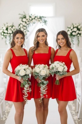 Set 3x Rochie scurta babydoll MARA, cu funda, Rosu, Marime S/M/L