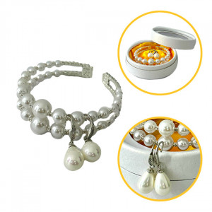 Set accesorii Precious Pearls cu cercei și brățară din perle artizanale, in cutie cadou, Alb 4