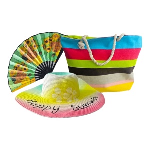 Set BIG Summer, geanta maxi de plaja, palarie si evantai, Floarea Soarelui, Van Gogh