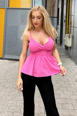 Top Alissa, cu efect baby-doll si decolteu petrecut, Roz4