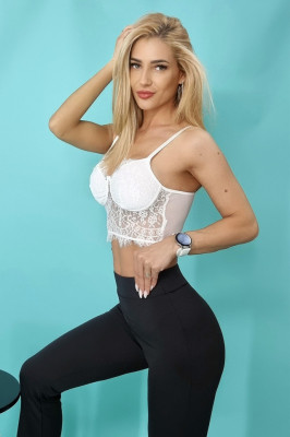 Top Leisy, cu dantela, Alb