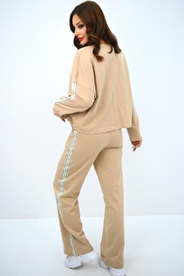 Trening cu bumbac GlamMotion, pantaloni lejeri, paiete si bluza oversize, Crem spate