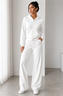 Trening dama ALESANDRA, cu fermoar si cristale decorative, ALB